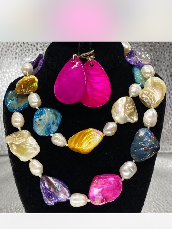 Jewelry - *** Albalone ^*^  Multicolor Shell / Pearl Statement Necklace / Shell Earrings